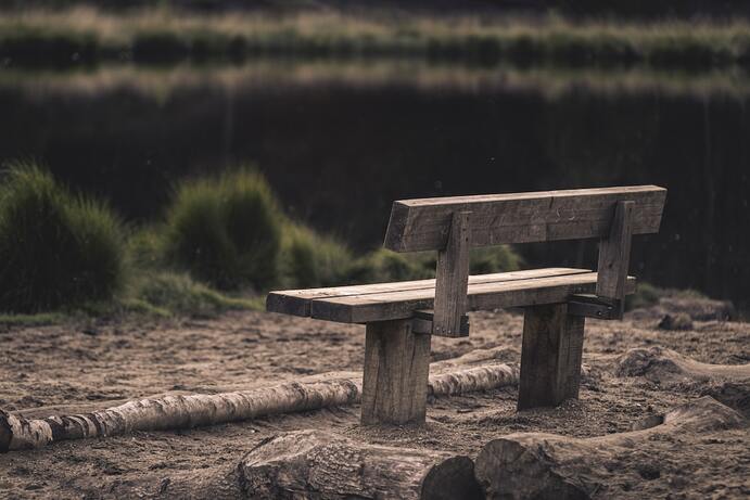 Empty bench overlooking lake